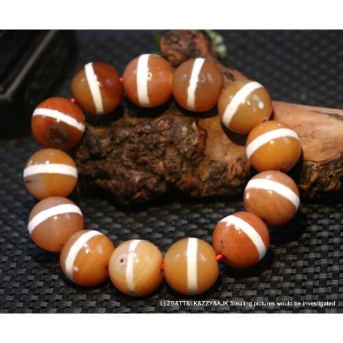 Magic Power Tibetan Old Agate 1 Line Healer Medicine dZi Bead Bracelet Amulet 3A LKbrother Talisman UPD210084A1