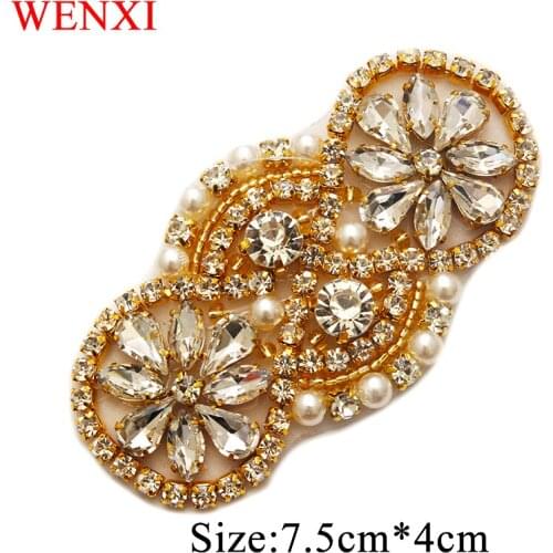WENXI 30pcs Wholesale Bridal Hand Beaded Rhinestones Appliques Sewing On For Dress Sash And Accessory DIY Iron On