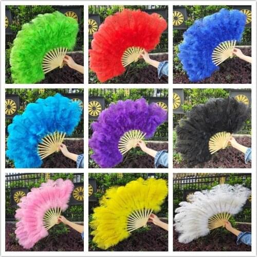 YY-tesco 1pcs/lot 15Bone High Quality Ostrich Feathers Fan Celebration Party Wedding Dance Performance Props Feathers Fan