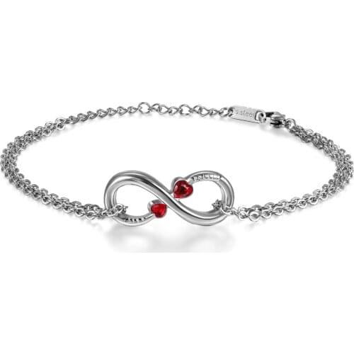 BONISKISS Ladies Stainless Steel Infinity Love Charm With Colored Heart Shape CZ Crystal Accent Bracelet