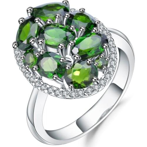 GEMS BALLET 3.43Ct Natural Chrome Diopside Cocktail Rings Genuine 925 Sterling Silver Oval Gemstone Ring Fine Jewelry for Women