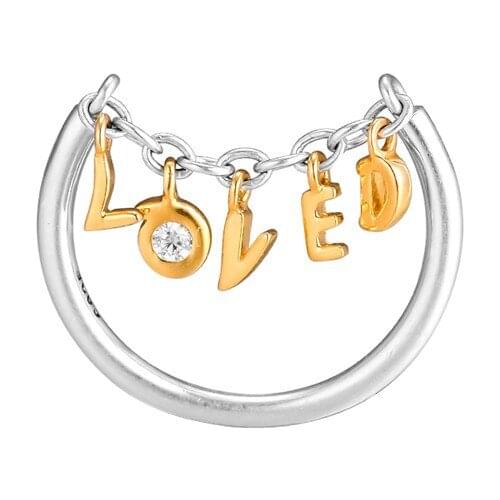 Loved Script Golden Shine Rings for Women Clear CZ 925 Sterling Silver Rings Jewelry Crystal Chain Ring Jewelry Valentine Day