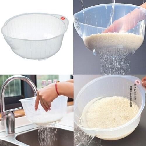 1Pc Creative Design Rice Washing Bowl with Side and Bottom Drainers High-Quality Food Grade Kitchen Tools Cleaner and Safe