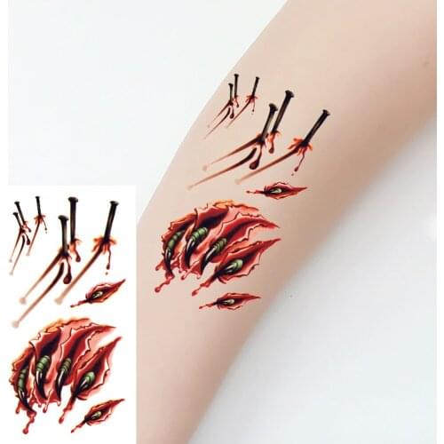 10pcs Halloween Scar Stickers Face Tattoo Stickers Skull Demon Claw Blood Palm Personality Halloween Decoration Party Supplies
