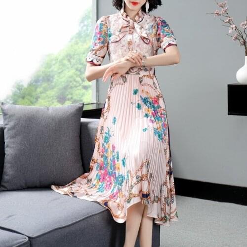 1103 2021 Spring Free Shipping Crew New Long Sleeve Pink Flora Print Dress Fashion Womens Clothes Empire Sh