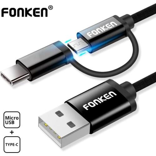 2 in 1 USB Cable Micro USB Type C Fast Charge Phone Cable 1M Dual Adapter Mini USB C Charging for Mobile Phone Cables
