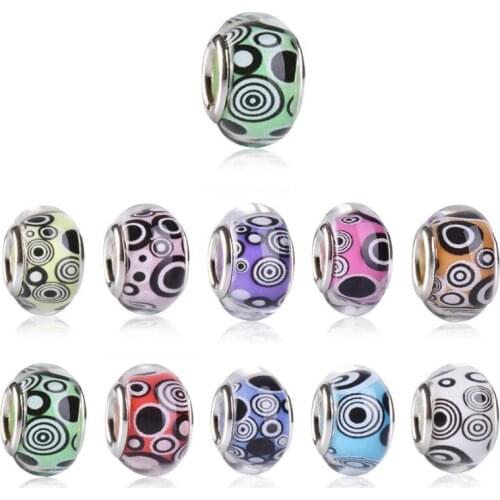 20Pcs New Evil Eye Round Loop Circle Print Resin Murano European Beads Charms Fit Pandora Bracelet Snake Chain Necklace Jewelry
