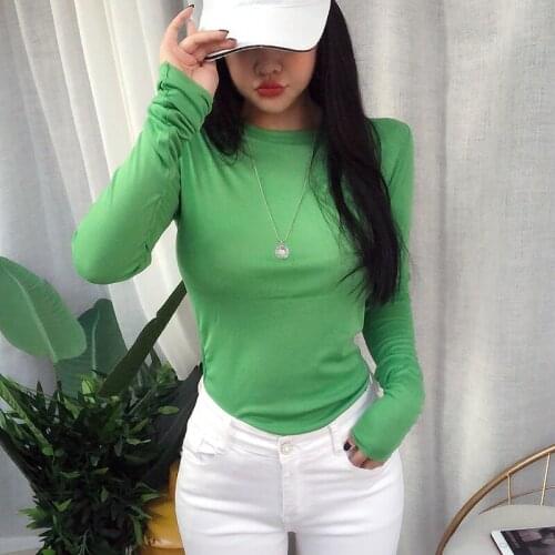 2021 Korean sexy see-through thin section solid color long-sleeved T-shirt all-match inner bottoming shirt women