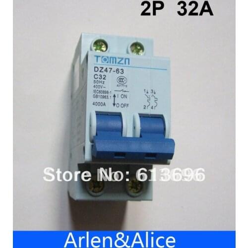 2P 32A 400V~ 50HZ/60HZ Circuit breaker AC MCB safety breaker C Type