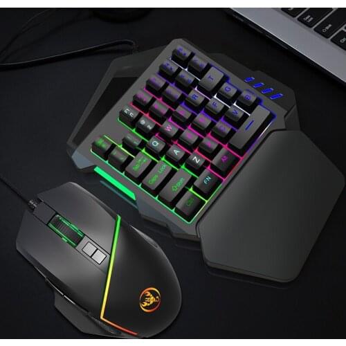 35 Keys Ergonomic Keyboard And Mouse Combo Colorful Backlight One-Handed Wired Gaming Keyboards 3200DPI PC Gamer Set For LOL CS