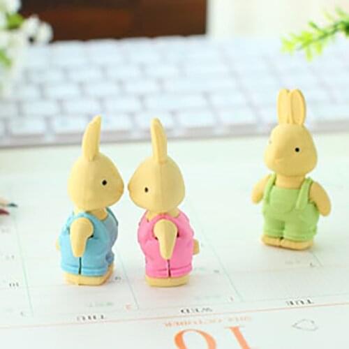 3D Kawaii Bib Pants Dressed Rabbit Eraser Rubber Pencil Erasers Non-Toxic Student Stationery School Rewards Office Supplies new