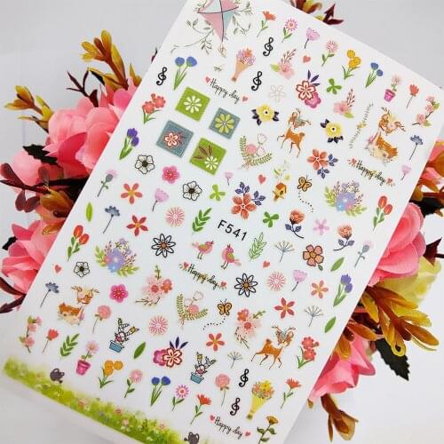 3D Nail Sticker Foil Self Adhesive Design Sliders Colorful Flowers Deer Happy Day Nail Art Decoraciones Manicure Accesorios Tips