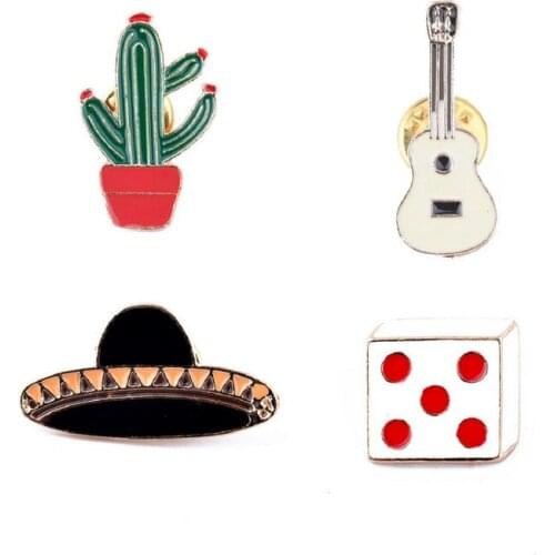 4 styles Cactus Violin Hat Dice Enamel Pin Cute Daliy Supplies brooch Denim Jeans shirt bag Fashion jwewlry gift for friends