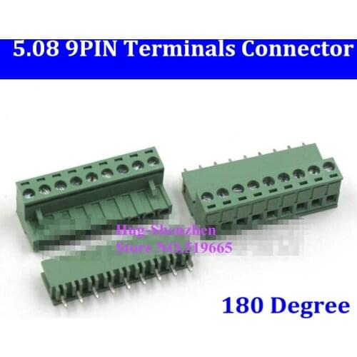5.08 5.08mm 9pin 9-Pin Terminal plug type 300V 10A 5.08mm pitch connector pcb screw terminal block 180 degree