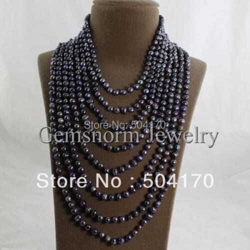 Promotion! Fabulous 8 ROWS Freshwater Black Pearl Necklace Fashion 6-7MM Potato Pearls Strands Jewelry FP222