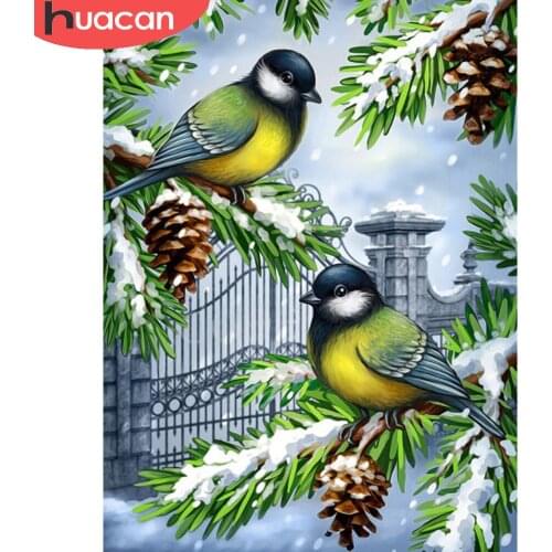 HUACAN Diamond Art Painting Mosaic Bird Animal Home Decor Diamond Embroidery Winter Snow Cross Stitch Wall Stickers