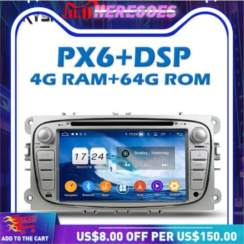 PX6 DSP IPS Android 10.0 4GB + 64G Car DVD Player GPS map Radio wifi Bluetooth 5.0 For Ford Mondeo Tourneo Transit S-max Focus
