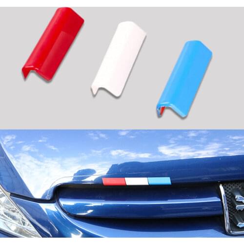BBQ@FUKA 9pcs ABS Plastic Car Front Grille Grill Cover Trim france Flag Color For Peugeot 301 4008 308 408 Decorative