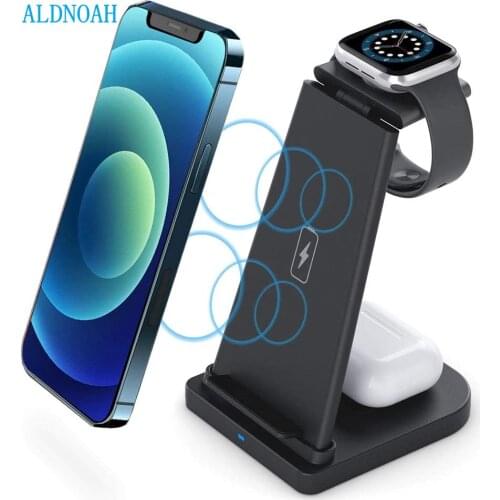 ALDNOAH 15W Qi Wireless Charger 3 in 1 Fast Charging Stand for Apple Watch 6 SE 5 4 3 2 iPhone 12 11 XS XR X 8 Airpods Pro