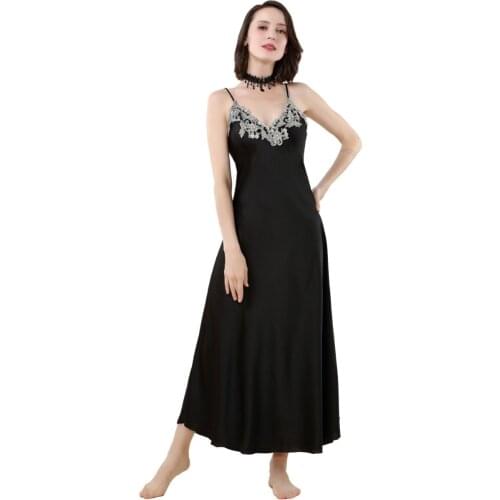 Brand womens sexy Long embroidery lace floral v-neck long nightwear nightgowns M L XL XXL satin sleepwear fashion nighties