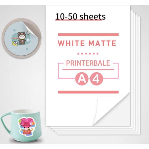 50 Sheets Matte A4 Printable Vinyl Sticker Paper DIY Pattern Sticky on Phone Laptop Cup by Inkjet Printer Paper Label Waterproof