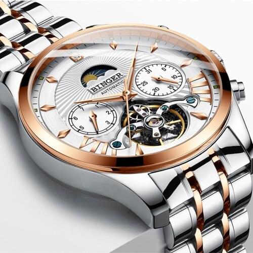 BINGER Automatic Watch Men Luminous Clock Men Tourbillon Waterproof Mechanical Watch Top Brand Business relogio masculino 2019