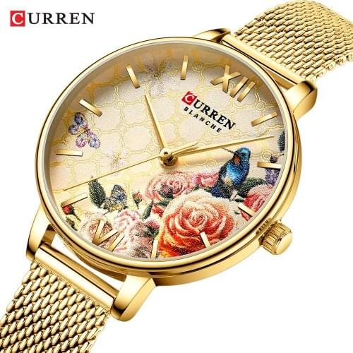 CURREN Fashion Casual Quartz Watch Creative Elegant Ladies Watch Classical Women Wristwatch Japan Movement Watch For Girl Gold