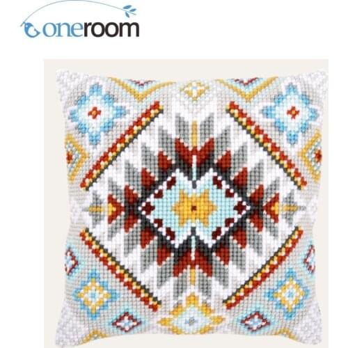 CX0758 Ethnic Design DIY Acrylic Yarn Embroidery Pillow Tapestry Canvas Cushion Front Cross Stitch Pillowcase