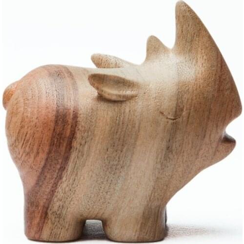Wooden rhinoceros Model Home Decor Accessories Ornaments Animal Figurines Desktop Decor Display Wood Handmade Crafts Lucky Gift