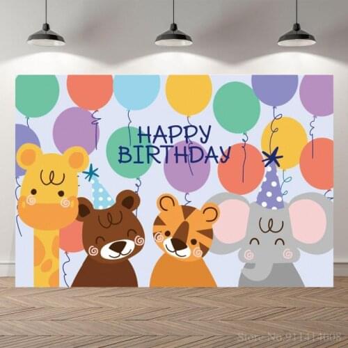 Cartoon Tiger Elephant Balloons Birthday Party Background Photography Newborn Baby 1st Birthday Customize Backdrops Room Decor