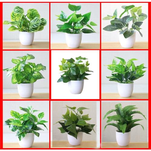 22cm Artificial Green Dill Persian Leaves Plants Bonsai Home Living Room Balcony Desktop Decoration White Potted Plants Bonsai