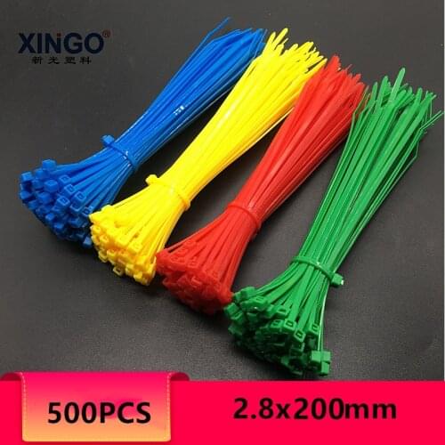 Xingo 500pcs 2.8x200mm Self locking Colorful Nylon Cable Zip Ties Loop Wrap Bundle Ties UL Rohs Approved 6 inch cable ties