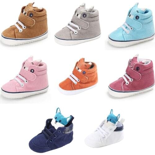 Bobora Boy Girls Shoes Canvas Sneaker Cotton Cloth Kid Fox Head Lace Anti-slip Soft Sole Toddler Footwear First Walker