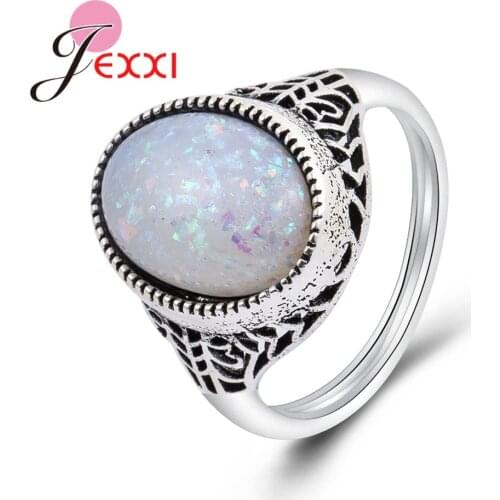 925 Sterling Silver SilverOval Opal Rings Women Wedding Band White Opal Ring Black Stamp Engagement Rings Brincos Wholesale