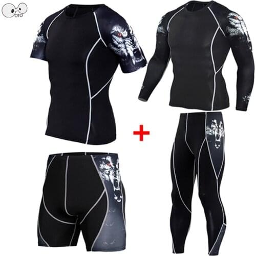 Short/Long Sleeve Shirt+Shorts/Pants 4Pcs/Set Mens Running Set Gym Fitness Compression Sports Suit Workout Sportswear Tracksuit