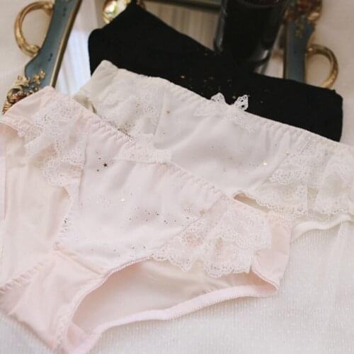 Lace Trim Stars Ladies Panties Comfy Breathable Sexy Underwear Mid-rise Briefs Girls Women Panties