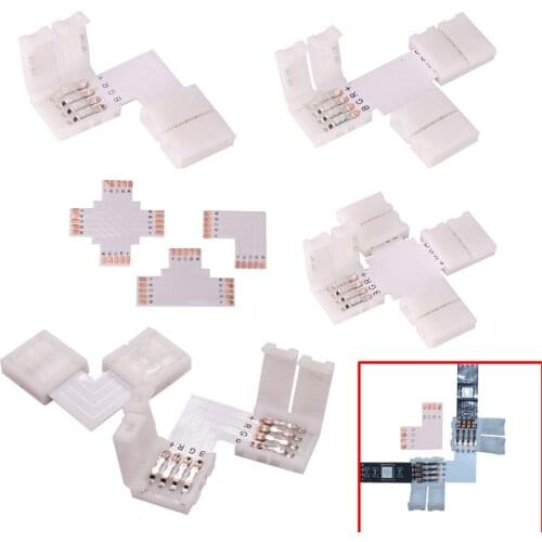 L-shape 4 Pin 10mm LED Connector Strip to Strip 4 Conductor Right Angle Corner Quick Splitter For 5050 2835 RGB led strip light