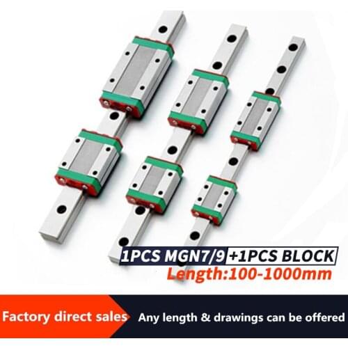 MGN7 MGN9 Miniature Linear Rail Slide 1PC Linear Guide +1PC MGN7C/MGN7H /MGN9C/MGN9H Carriage for CNC Parts L=100-1000mm