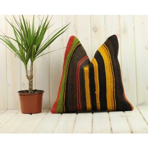 Handmade Kilim Pillow Cases Hand Woven Turkish Anatolian Traditional Motifs Cushion Cover Vintage Home Decorative Zip Carpet