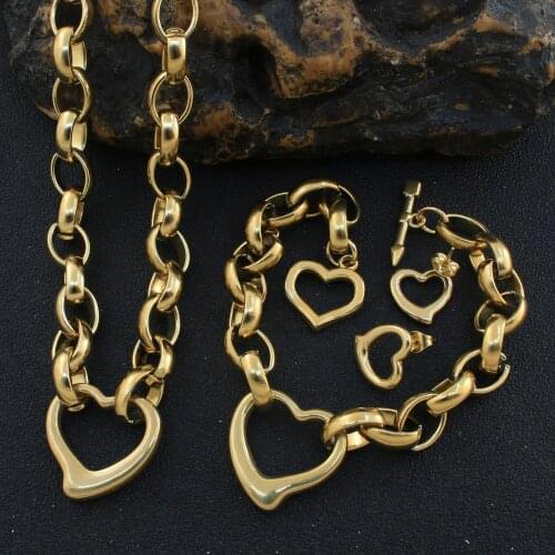 Newest Gold Silver Color Necklace Bracelet Stud Earrings Hot Stainless Steel Jewelry Sets For Women Fashion SEDZGLCF