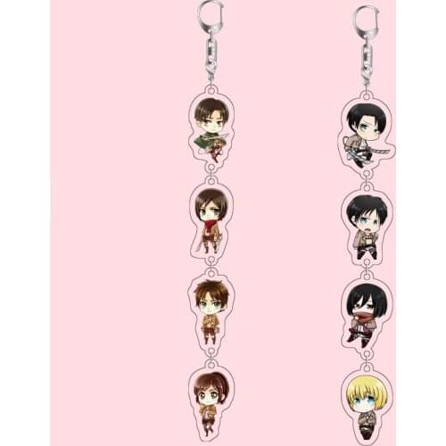 Attack on Titan Long Acrylic Figure Anime Keychain For Bag Car Men Key Ring Romantic Love Jewelry Child Gift Drop Shipping