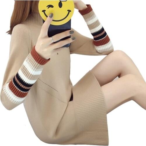 Autumn Knitted Sweater Dresses Women Loose Pullover Female Bottoming Dress Vestidos Feminino Sexy Elastic Slim Bodycon Dress L45