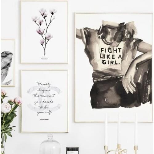 Nordic Flowers Poster Abstract Canvas Painting Black Whit Wall Art Pictures For Living Room Modern Decorative Prints On The Wall