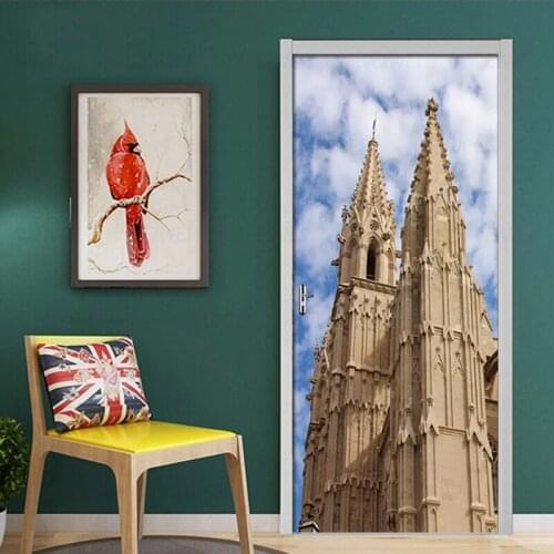 PVC Self-Adhesive DIY Door Stickers European Castle Waterproof Wallpaper For Living Room Bedroom Door Decals Mural Wall Poster