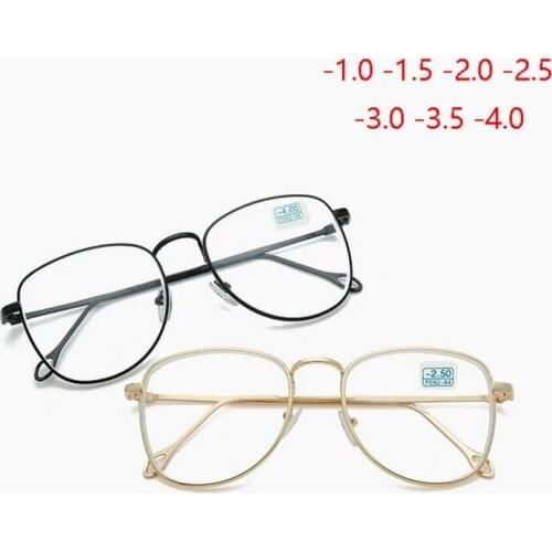 Retro Metal Finished Myopia Glasses Women Men Oval Diopter Eyeglasses Prescription Black/Silver/Gold Frame -1.0 -1.5 -2.0 To -4