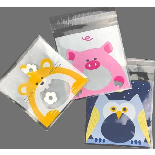 100Pcs Animals Big Mouth Self Adhesive Biscuit Bags For Kids Birthday Party Supplies Cookie Candy Bags 10x10cm Gift Package