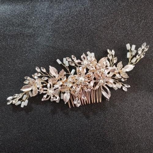 SLBRIDAL Silver Color Crystal Rhinestone Pearls Wedding Hair Comb Bridal Headpiece Hair Accessories Women Bridesmaids Jewelry
