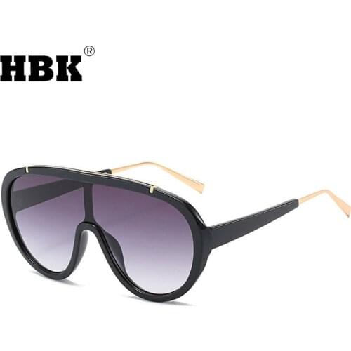 HBK Retro Oversized One Piece Sunglasses For Men Women Big Frame Luxury Brand Design Outside Driving Eye Glasses Male UV400