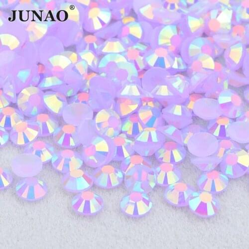 JUNAO 3 4 5 6mm Lt Amethyst AB Crystal Non Hot Fix Rhinestones Flatback Resin Stone Stickers Glue On Nail Art Decortion