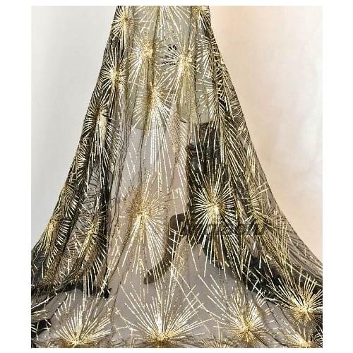 Embroidered gold sequins lace fabric wedding dress home decoration fabric